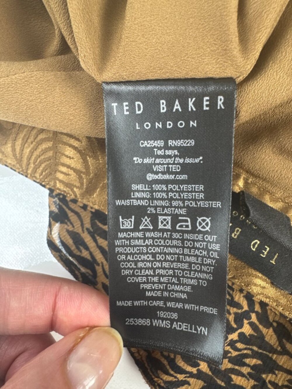 TED BAKER LONDON 'Adellyn' Animal Ruffled Mini Skirt Camel Brown Black sz 3/8-10 - Picture 10 of 13